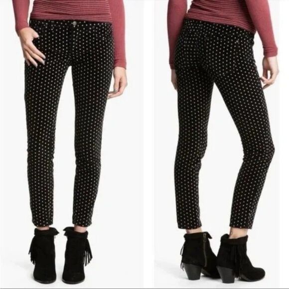 Free People Pants - Free People Velvet Black White Polka Dot Pants Skinny Straight Jeans 28